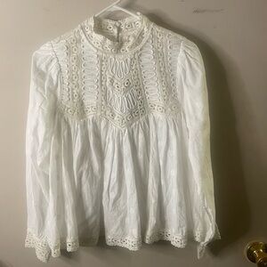 Forever That Girl high neckline, long sleeve, crocheted lace, cotton top